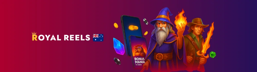 Royal Reels online casino welcome bonus banner for Australian players
